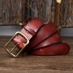 Men's Cowhide Vintage Distressed Pleated Brass Buckle Belt