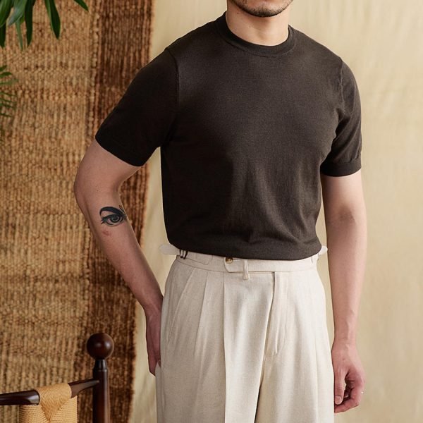 Men's Summer Breathable Tencel Cotton Round Neck Short Sleeve T-shirt