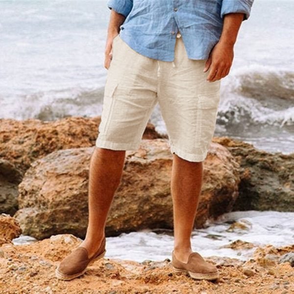 Men's Casual Vacation Beach Hawaiian Cotton Linen Multi-pocket Workwear Shorts