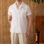 Men's Short-sleeved Summer Cotton And Linen Cuban Collar Shirt