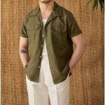 Men's Short-sleeved Summer Cotton And Linen Cuban Collar Shirt