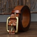 Men's Simple Fashion First Layer Cowhide Retro Brass Buckle Belt